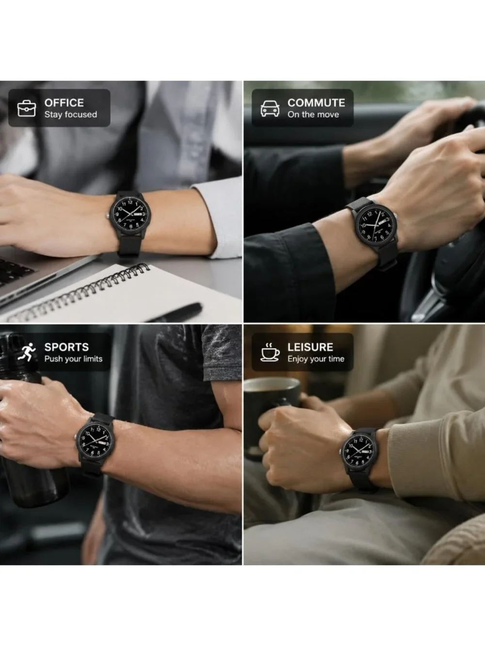 Men's Black Simple Minimalist Sport Waterproof Casual Analog  Quartz Wrist Watch